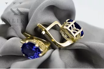8К Жовте золото 333 Sapphire Сережки vec003x-sp Російський Радянський СРСР Вінтаж стиль Ар-деко style Art Deco